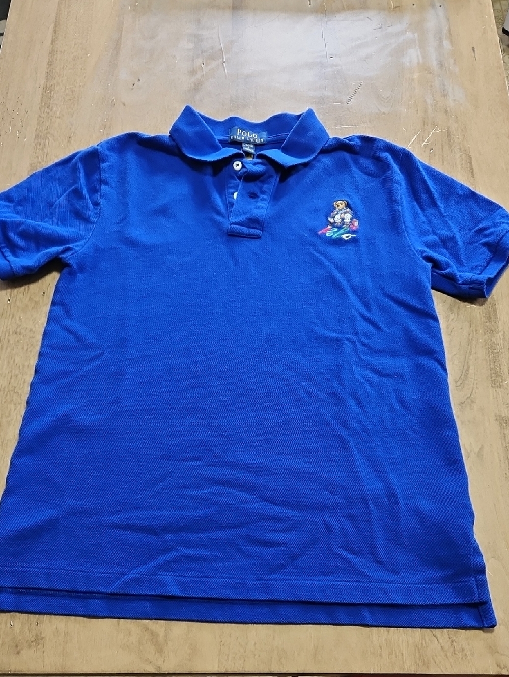 Polo by Ralph Lauren Boy's Polo Shirt - Royal Blue with Embroidered Bear Size L